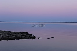 日落,湖,藍色