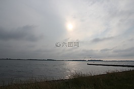 更多,日落,水