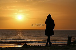 海灘,日落,太陽