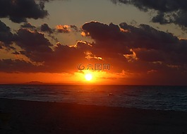 日落,古巴,海灘