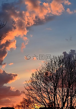 日落,紅色,藍色