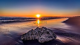 日落,海灘,海灘日落