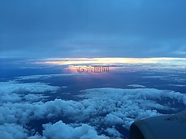 天空,平面,日落