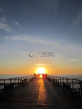 码头,木,日落