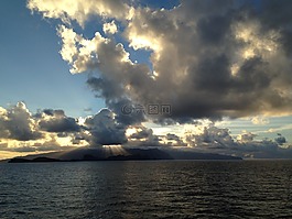 日落,海,云
