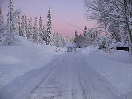 冬天,雪,日落