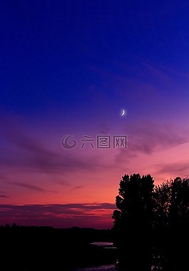 月球,日落,繁星點(diǎn)點(diǎn)的天空