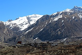 村,雪帽,山