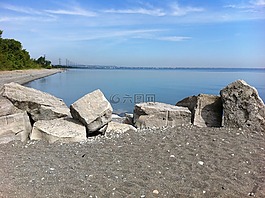 海灘,巖,水