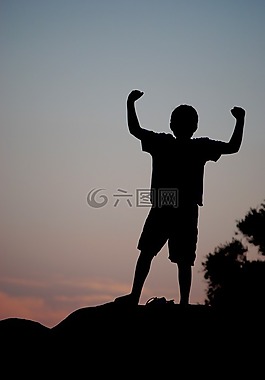 側(cè)影,男孩,勝利