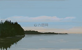 畫,湖,上午