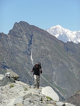 山,雪,徒步旅行