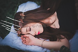 女孩,睡眠,原野