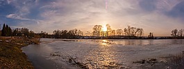 日落,全景,春天