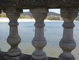 海,欄桿,視圖