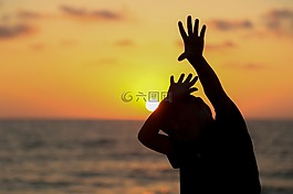 兒童,側(cè)影,日落