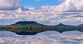 巴拉顿湖,山,夏季