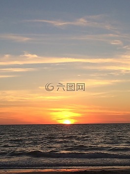 日落,海灘,水