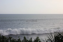 波,海灘,晚上