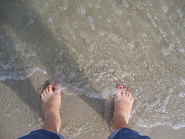 腳,海,假日