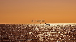 晚上,海,船