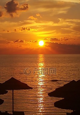 日落,海灘,余輝