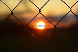 日落,籬笆,格