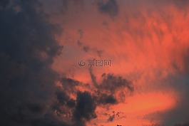 天空,日落,云