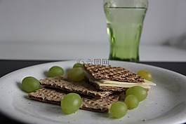 吃,葡萄,奶酪
