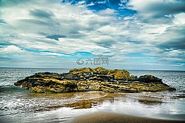 海灘,石,水