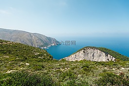 綠色,草,山