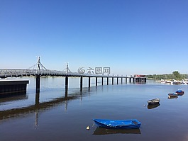 橋,船,藍(lán)色
