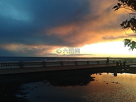 日落,海,夕陽的顏色