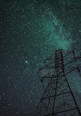 夜晚的天空,星星,電源線