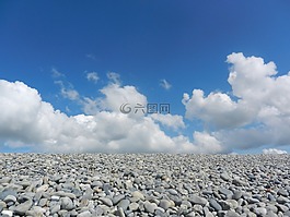 海灘,鵝卵石,景觀