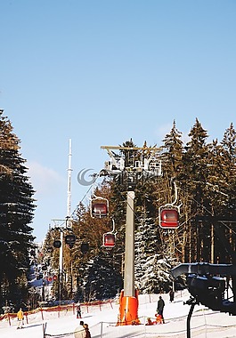 滑雪纜車,滑雪,冬天