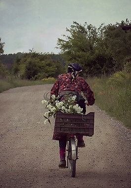 女子,舊,自行車