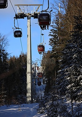 滑雪纜車,滑雪,冬天