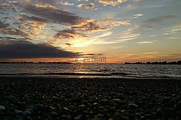 海灘,日落,景觀