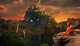 日落,全景,旅行