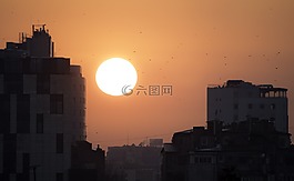 城市,太陽(yáng),日落