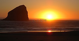 日落,海洋,海灘