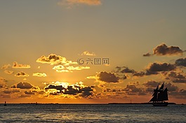 日落,海洋,天空