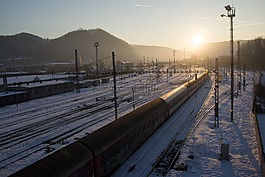 鐵路,日落,冬季
