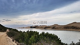 沙丘,河,沙灘