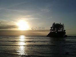 岛,日落,水