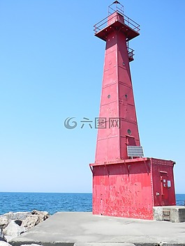 密歇根,燈塔,紅色