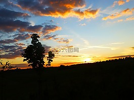 日落,晚上,傍晚的天空