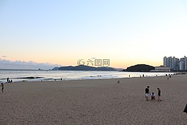 海滩,在晚上,日落
