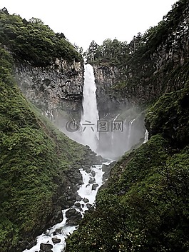 瀑布,日本,霧